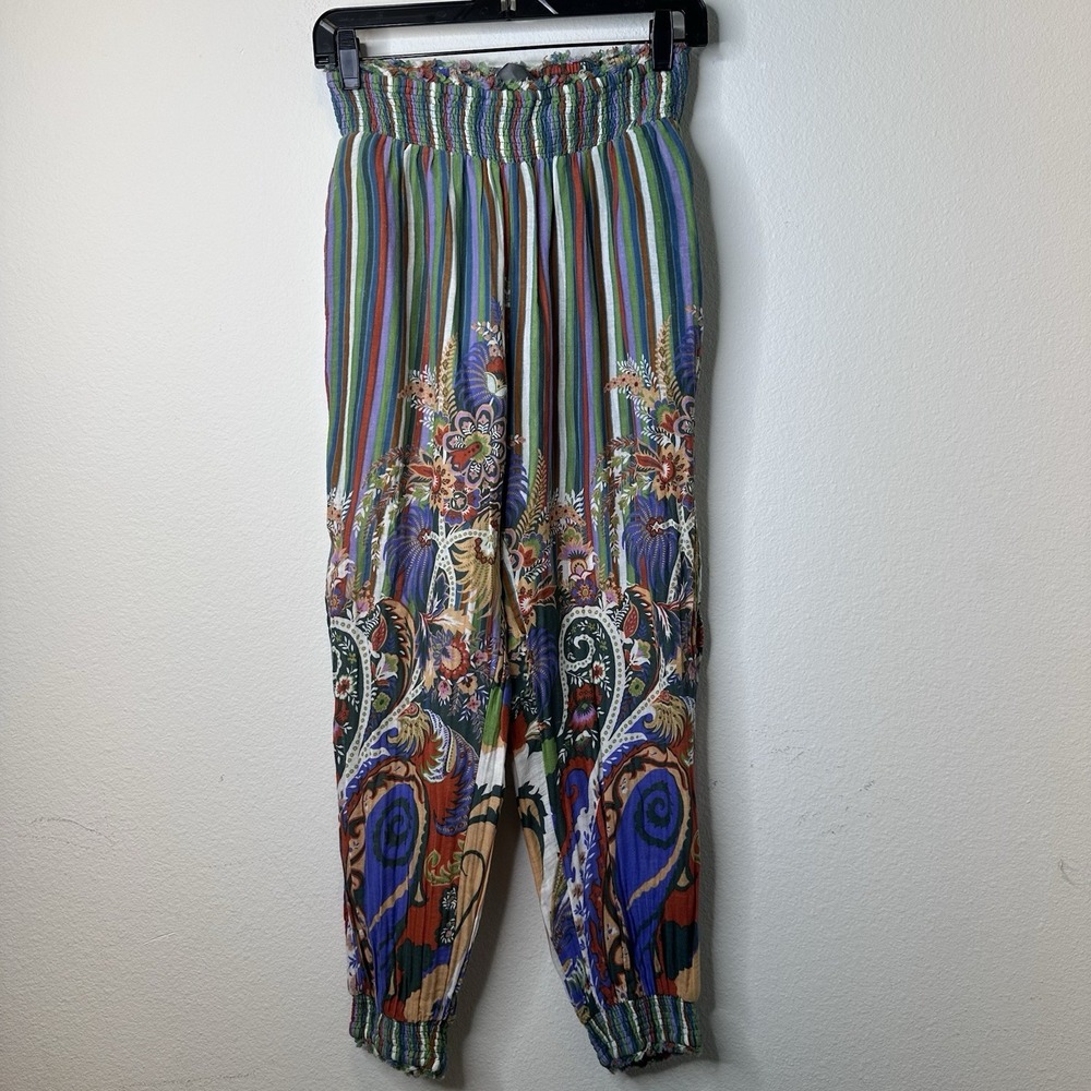 Anthropologie Turquoise Multi Gauzy Smock Pant Size XSP Boho‎ Hippie Cozy